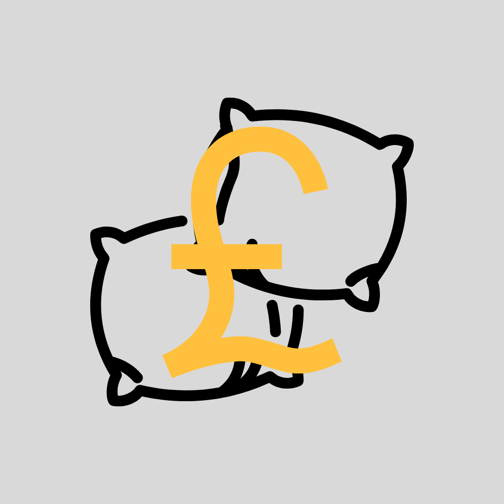 An icon of pillows and a mattress with a pound sign, indicating that upholstered items like mattresses and cushions may incur an additional fee in our skips.