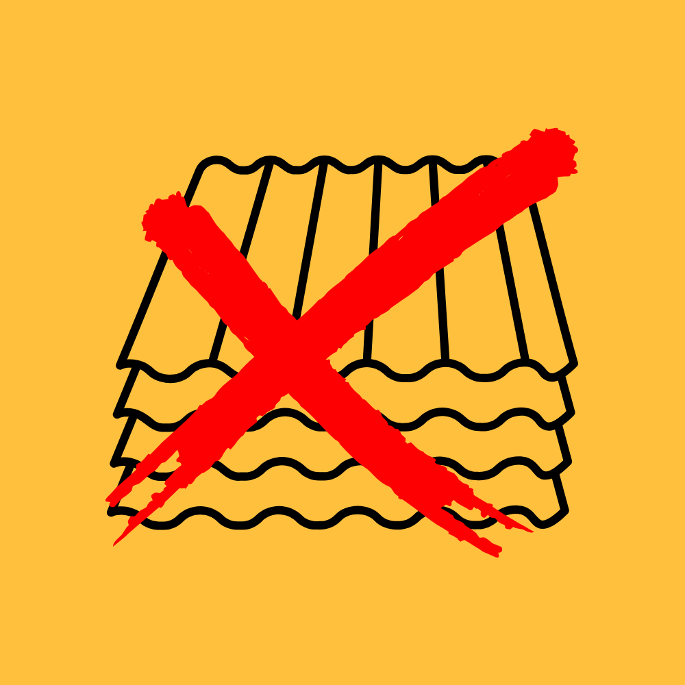 An icon of corrugated asbestos sheets with a large red cross, indicating that asbestos is strictly prohibited in our skips in Glasgow and Edinburgh.