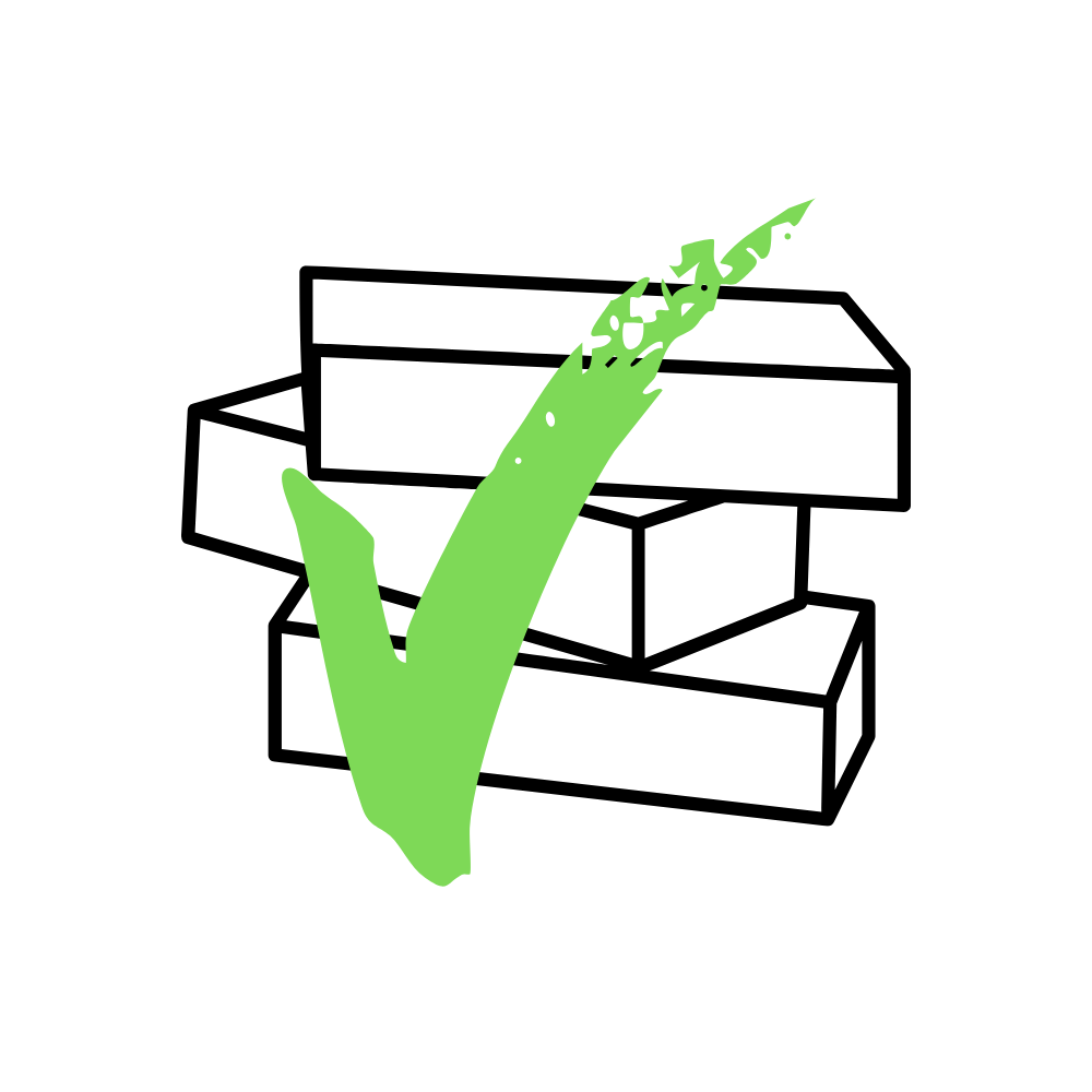 Illustration of bricks with a green checkmark indicating that bricks and concrete are accepted in our skips in Glasgow and Edinburgh.
