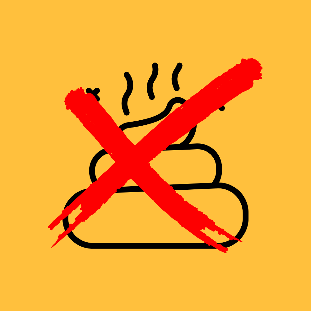An icon of waste with a large red cross, indicating that faeces and animal waste are strictly prohibited in our skips in Glasgow and Edinburgh.