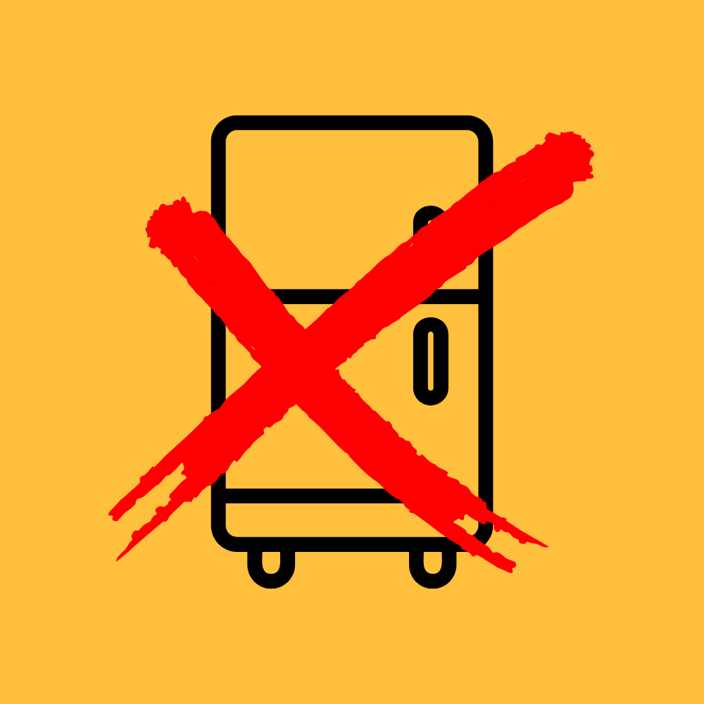An icon of a refrigerator with a large red cross, indicating that fridges and freezers are not accepted in our skips in Glasgow and Edinburgh.