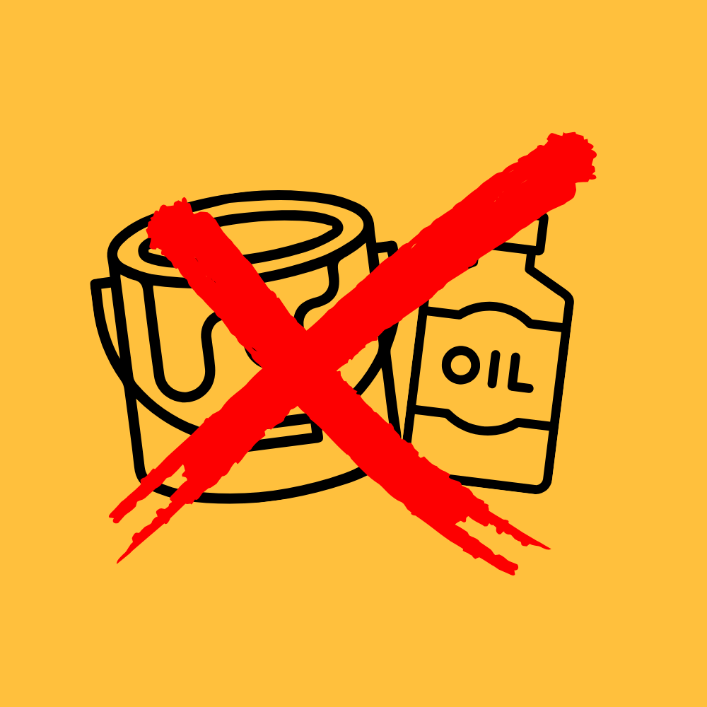An icon of a paint can and an oil bottle with a large red cross, showing that liquids, paint, and oil are not allowed in skips in Glasgow and Edinburgh.